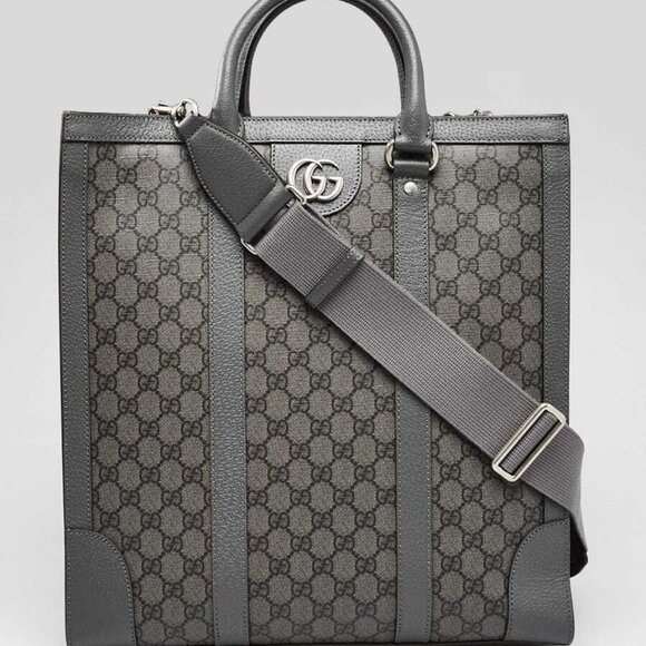 Gucci Grey/Black GG Coated Canvas Ophidia Medium Tote Bag - Picture 1 of 12